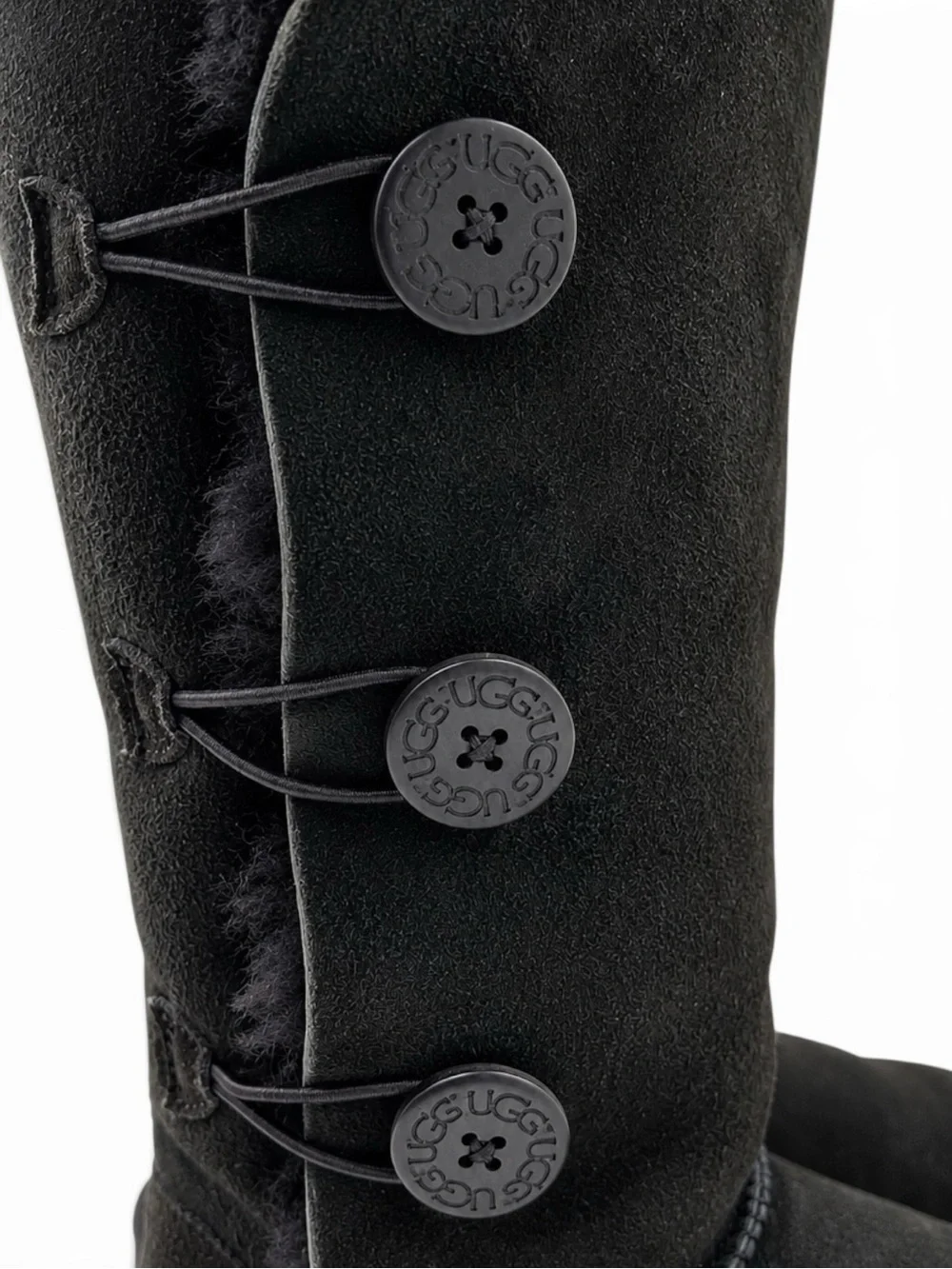 UGG Bailey Button Triplet II Black Suede Winter Shearling Boots NWOB Womens 11